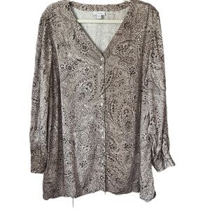 Pure Jill Tunic Paisley boho coastal Flowy button front top blouse